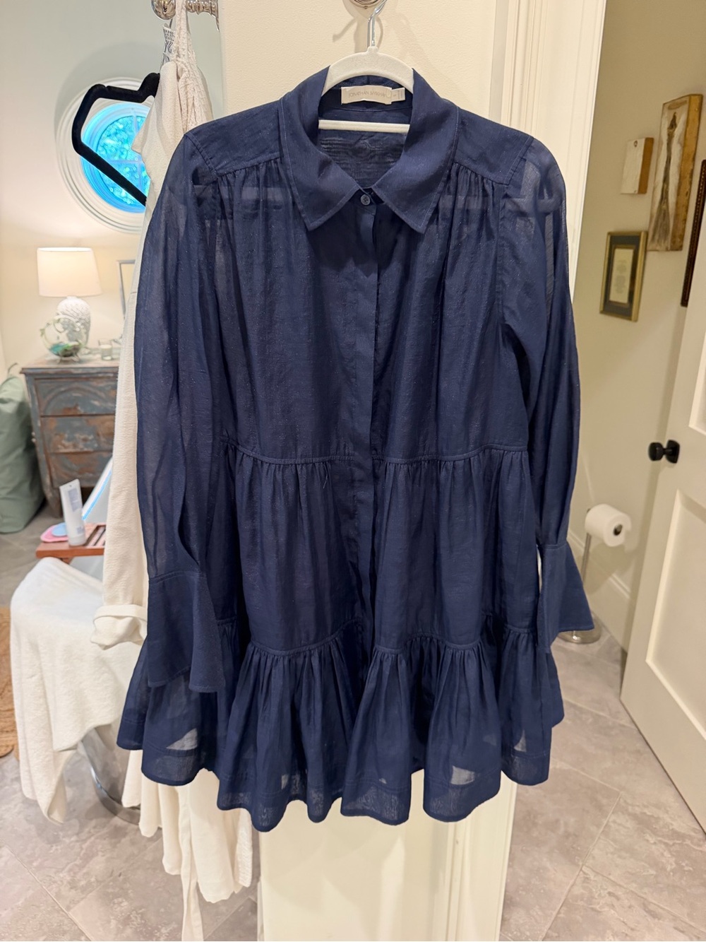 SIMKHAI Women’s Navy Tiered Long-Sleeve Button-Up Top
